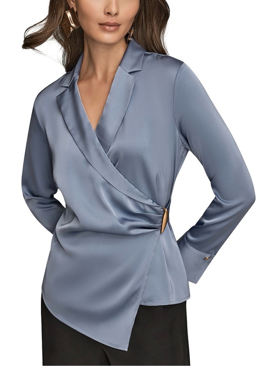 Donna Karan Tops - NWT Donna Karan Women's Wrap Long Sleeve V-Neck Top. LARGE. Tempest. Retail $129